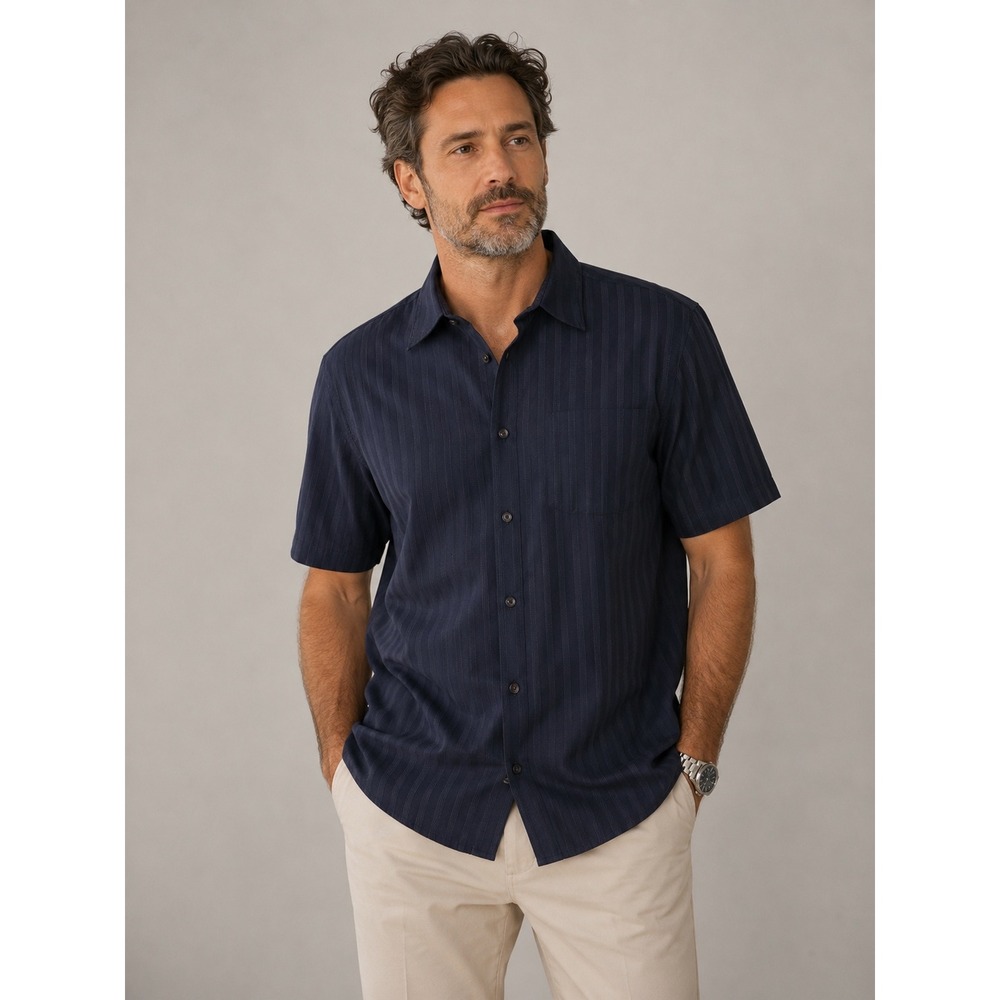 Ted Baker London Mens Navy Blue Stripe Short Sleeve Button Up Shirt Size XL